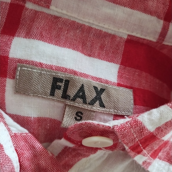 FLAX Pure Linen Red White Plaid Shirt S - Picture 4 of 6
